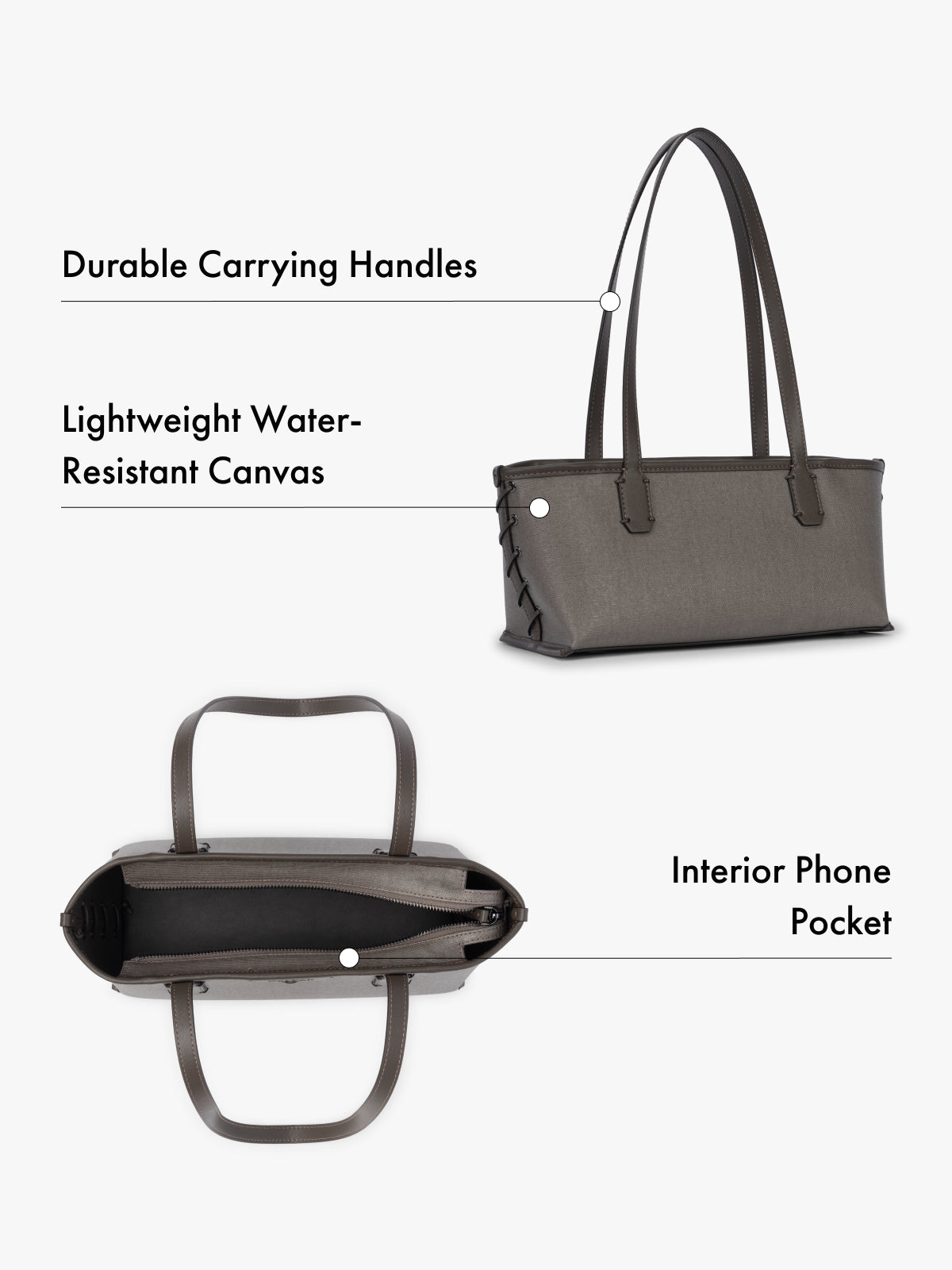 Tote bag with durable carrying handles, lightweight water-resistant canvas, and interior phone pocket on a white background; CLST2601-MUSHROOM