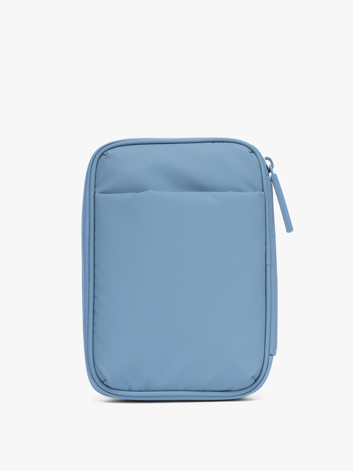 Backside of the CALPAK Luka Zippered Passport Wallet in light blue French Blue; PZW2301-FRENCH-BLUE
