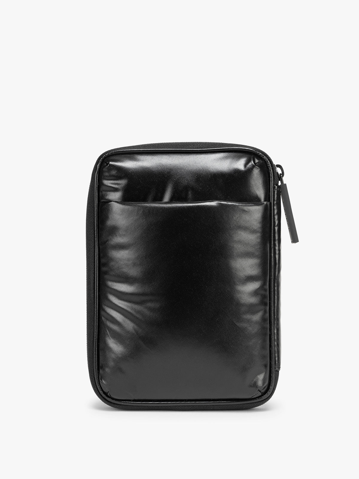 Back view of CALPAK Luka Zippered Passport Wallet in Glazed Black; PZW2301-GLAZED-BLACK