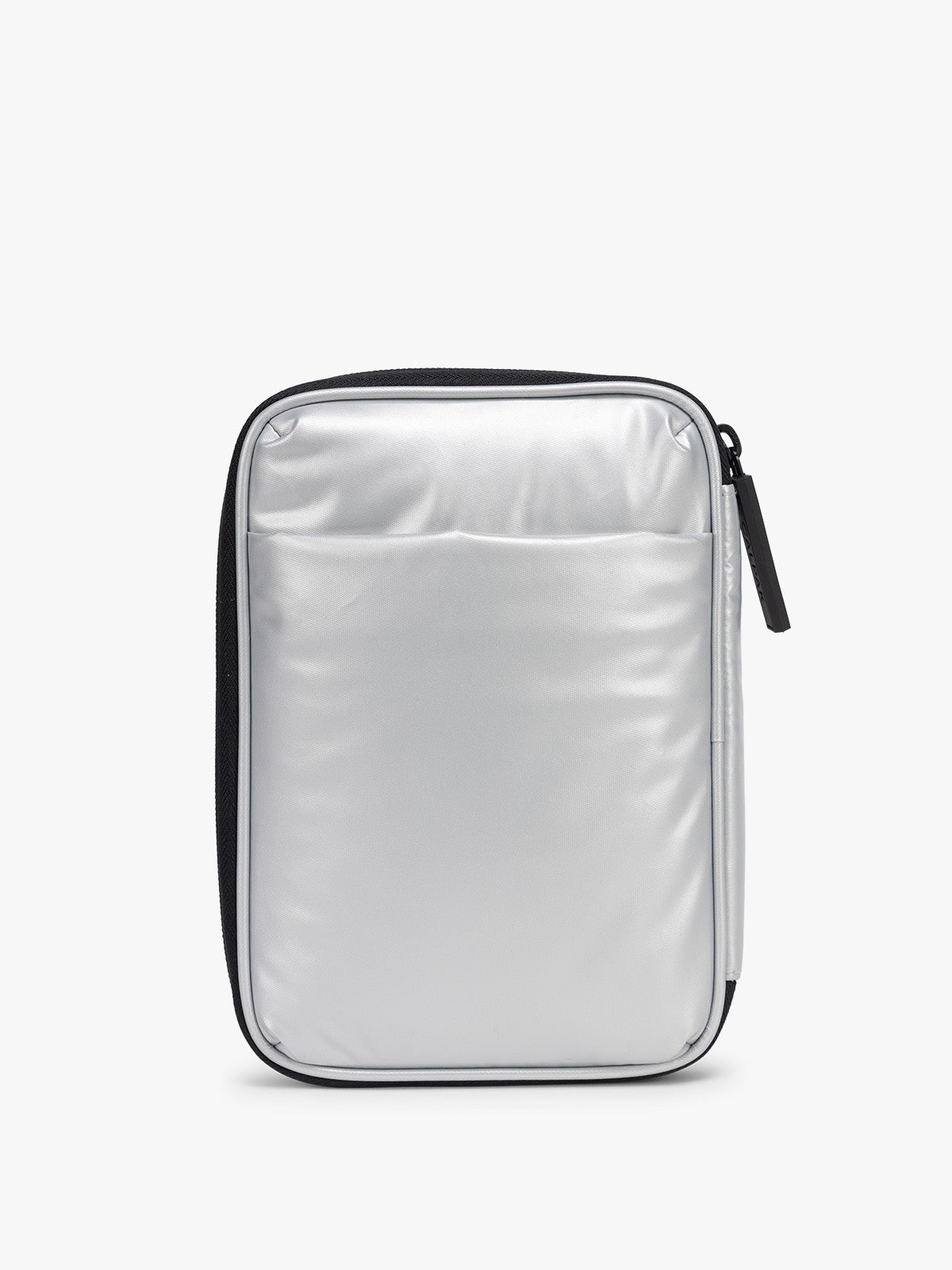 Back view of CALPAK Luka Zippered Passport Wallet in Silver; PZW2301-SILVER