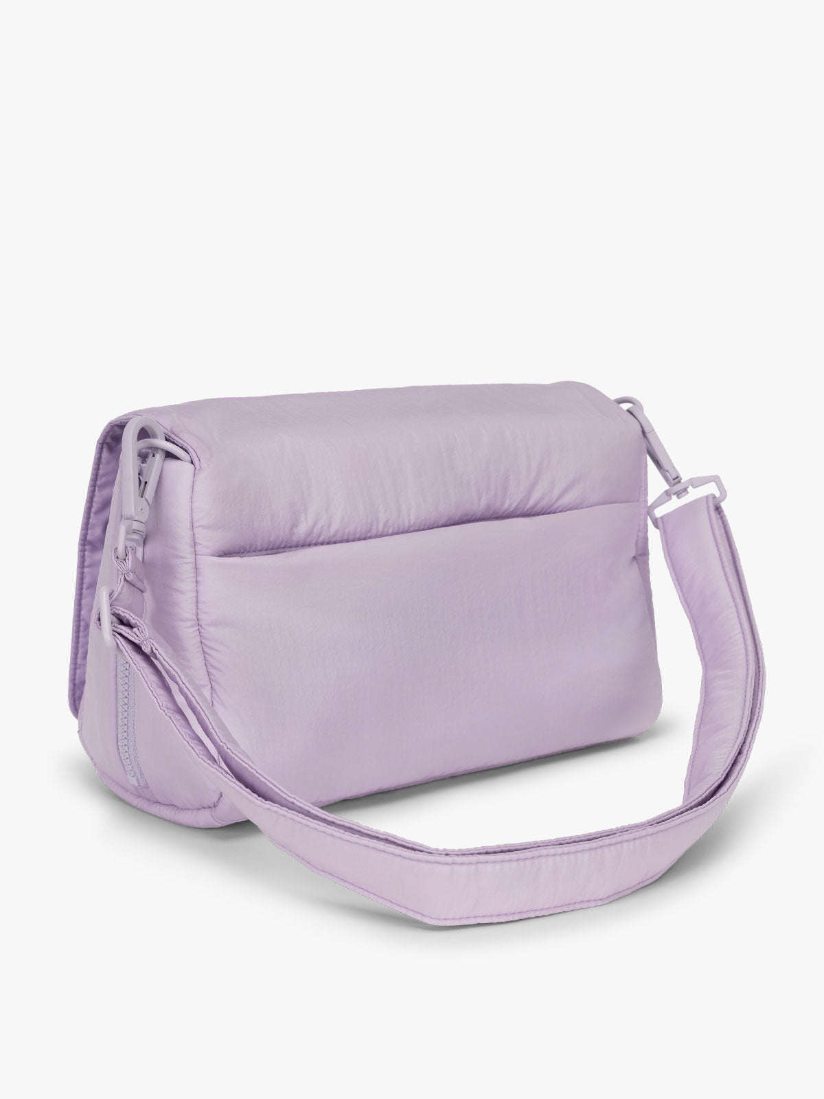CALPAK Convertible Stroller Caddy Crossbody in lavender purple Orchid backside with strap; SCB2401-ORCHID