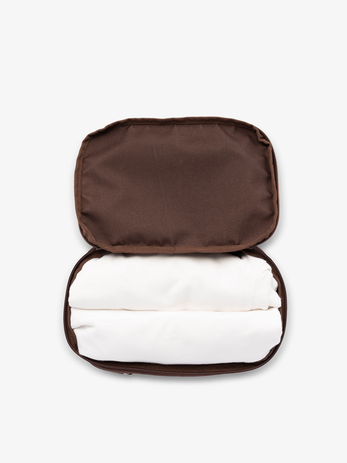 CALPAK small packing cubes for travel made with durable material in walnut brown; PCS2301-WALNUT
