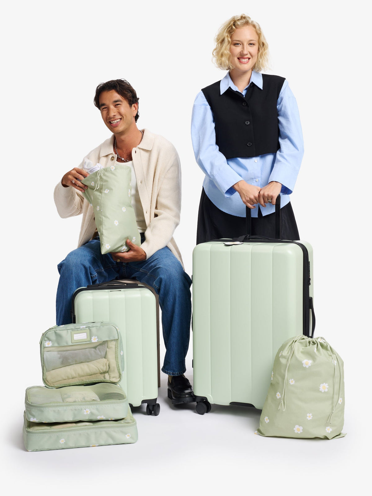 Models standing among CALPAK Evry Starter Bundle in daisy; LCO8000-DAISY