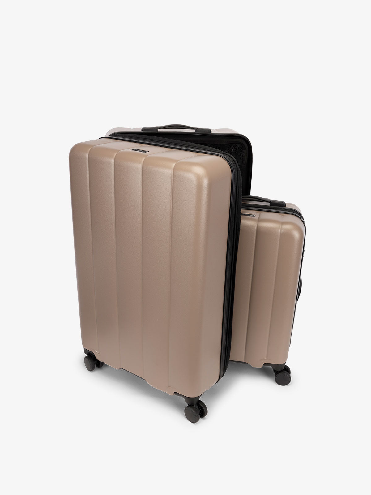 CALPAK Starter Bundle 2 piece hard side luggage set with 360 spinner wheels in chocolate; LCO8000-CHOCOLATE
