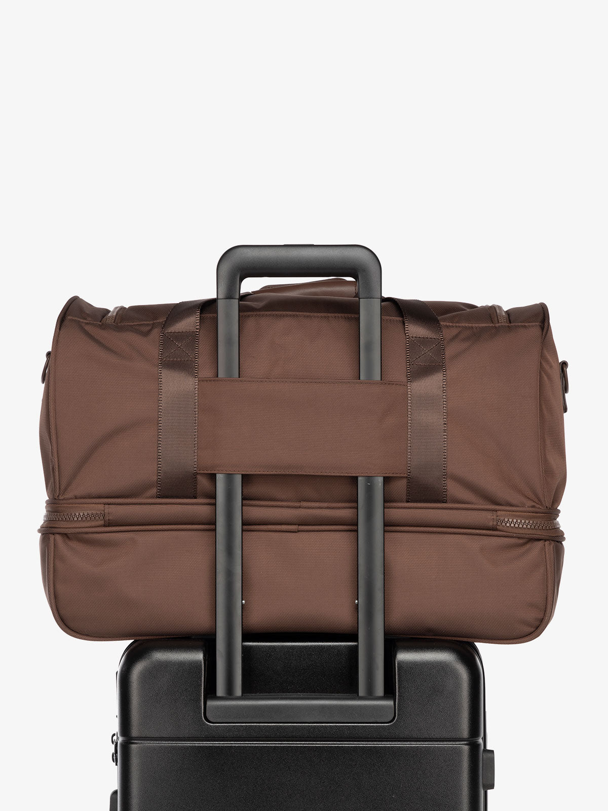 CALPAK Stevyn Duffel bag with trolley sleeve in walnut; DST7019-WALNUT