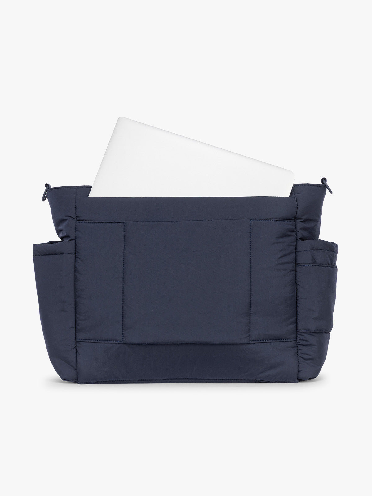 Laptop sleeve of CALPAK Diaper Tote bag in blue Navy; TBB2401-NAVY