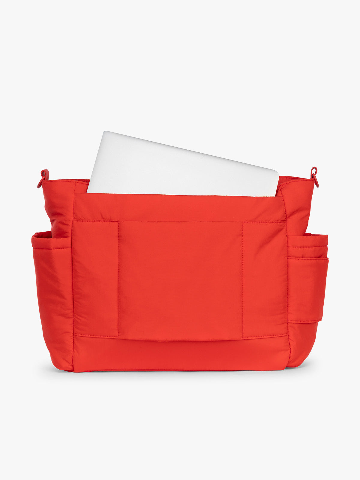 Laptop sleeve of CALPAK Diaper Tote bag in red Tomato; TBB2401-TOMATO