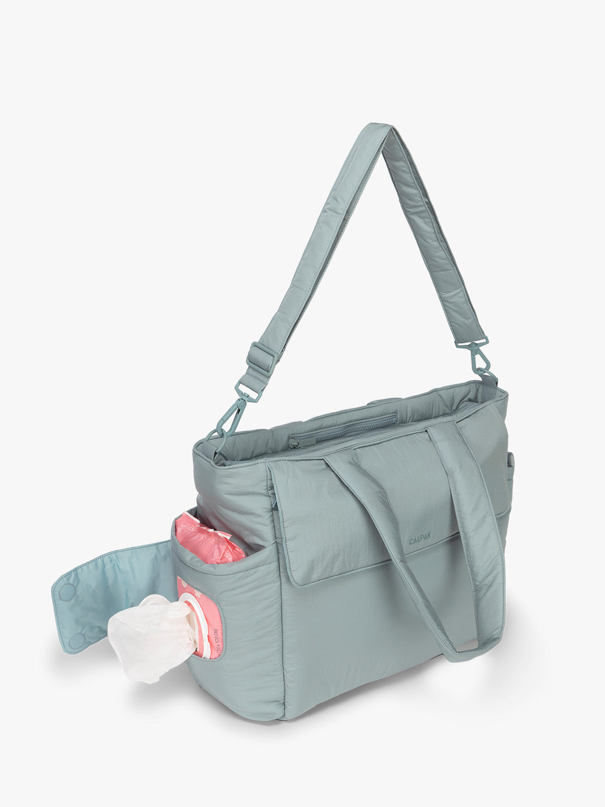 CALPAK Diaper Tote bag in light blue BLUEBELL with side compartment; TBB2401-BLUEBELL