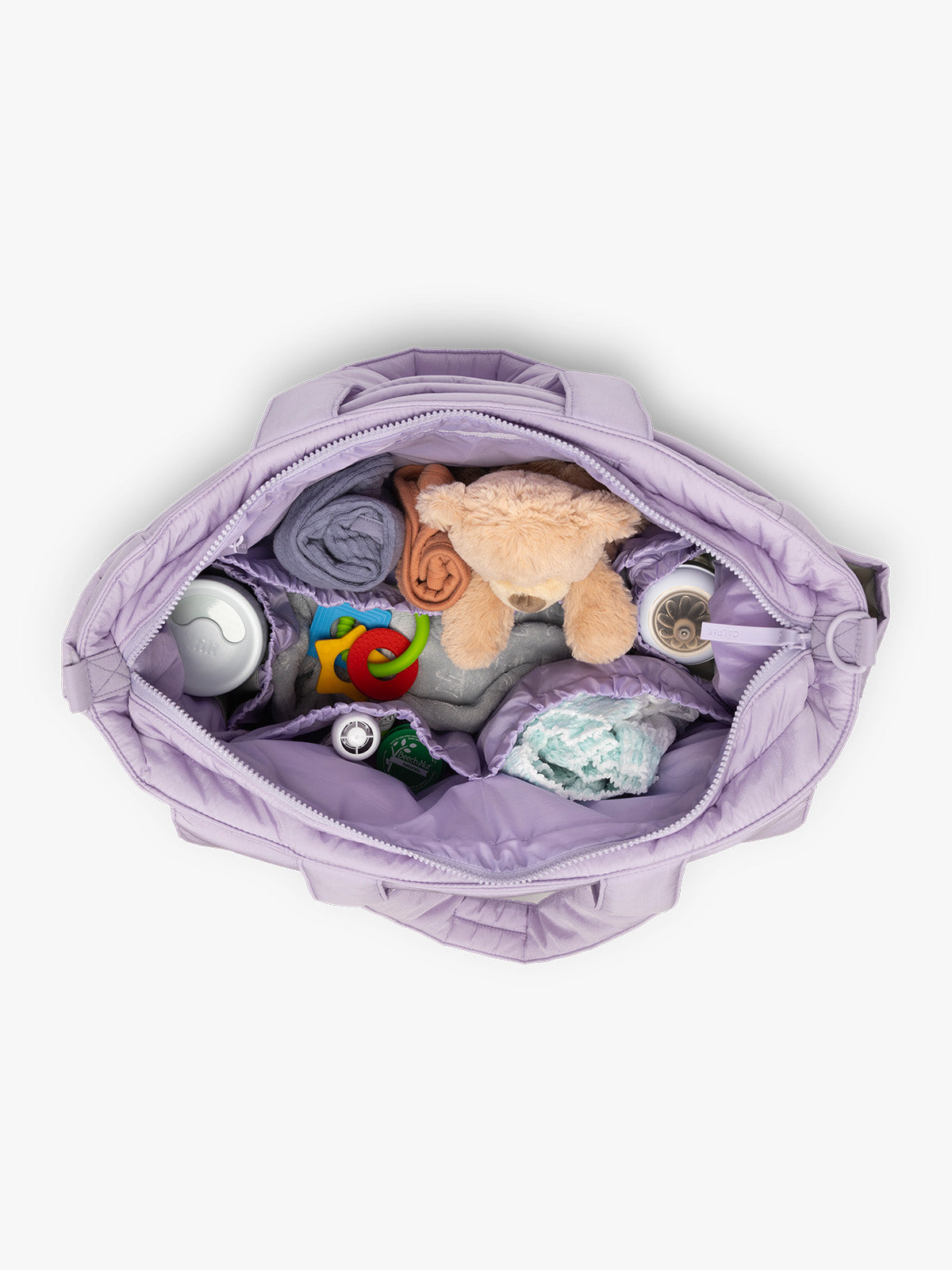 CALPAK Diaper Tote bag in lavender purple Orchid with open interior; TBB2401-ORCHID
