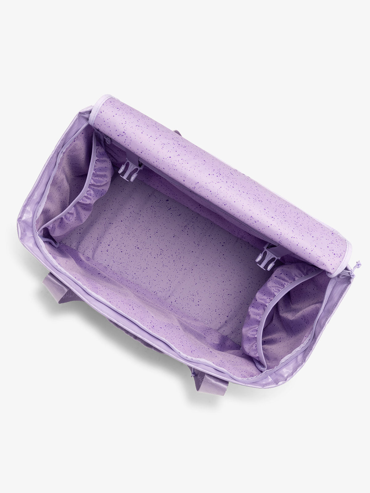 CALPAK Terra 35L Water Resistant Zippered Tote Bag with water resistant lining and multiple interior pockets in purple; TTO2401-AMETHYST