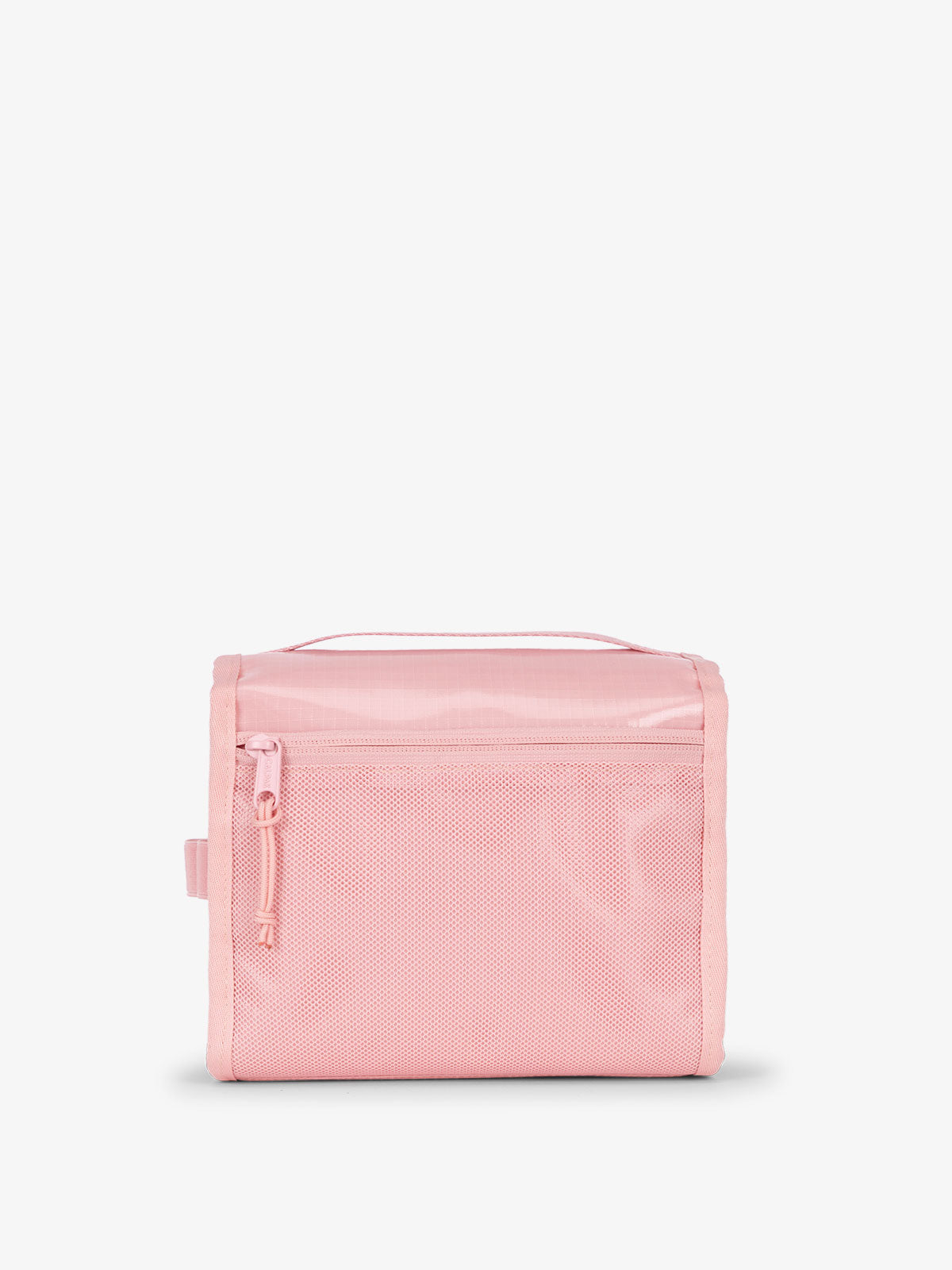 CALPAK water-resistant Terra Hanging Toiletry Bag and back mesh zippered pocket in pink blossom; THY2201-BLOSSOM