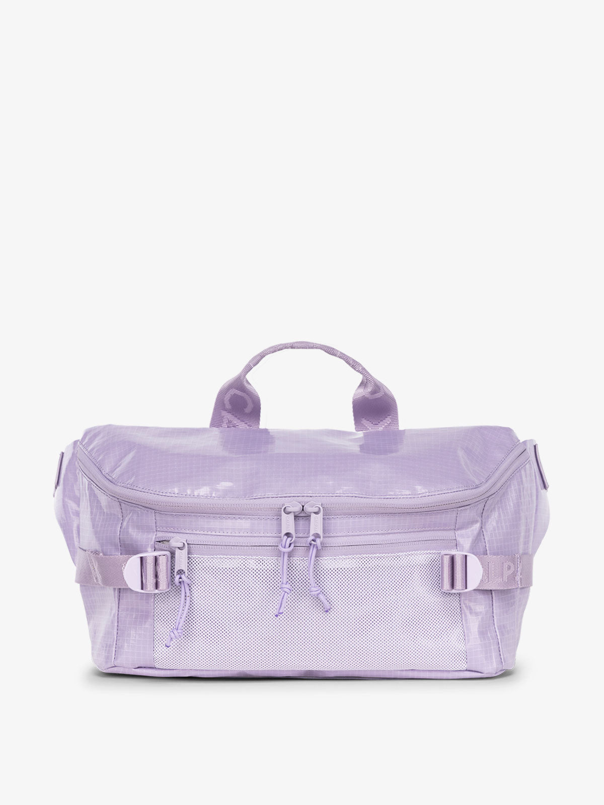 CALPAK Terra Sling Bag with mesh front pocket and top handle in amethyst; CBH2201-AMETHYST