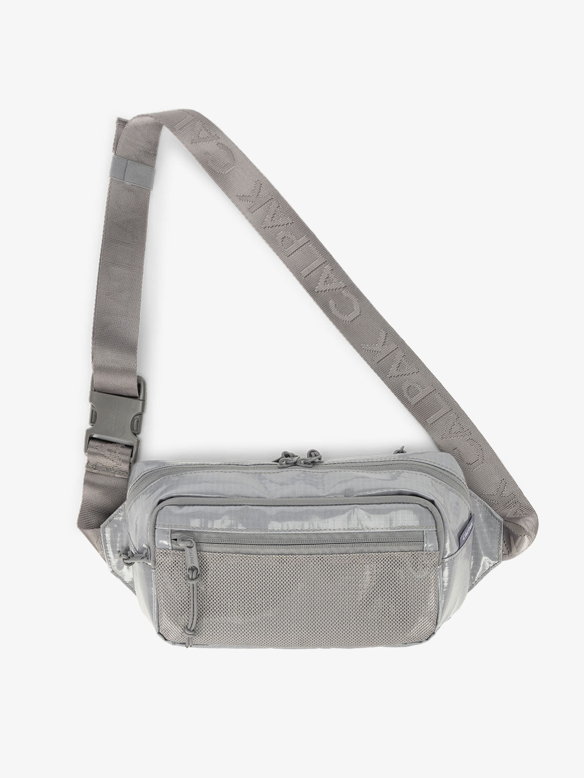 CALPAK Terra small crossbody sling bag with adjustable nylon strap in gray; BBT2301-STORM