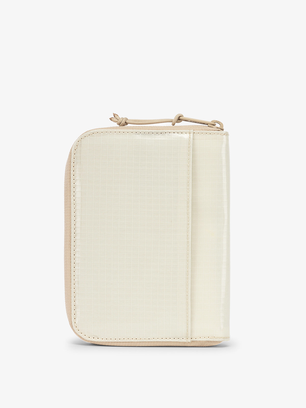CALPAK Terra Zippered Passport Wallet beige White Sands back view; ATPW2501-WHITE-SANDS