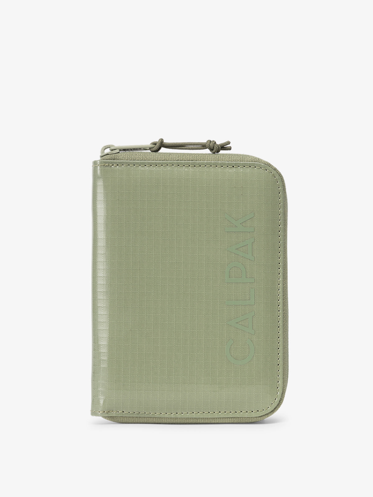 CALPAK Terra Zippered Passport Wallet front view in juniper; ATPW2501-BLOSSOM-ASPIRE