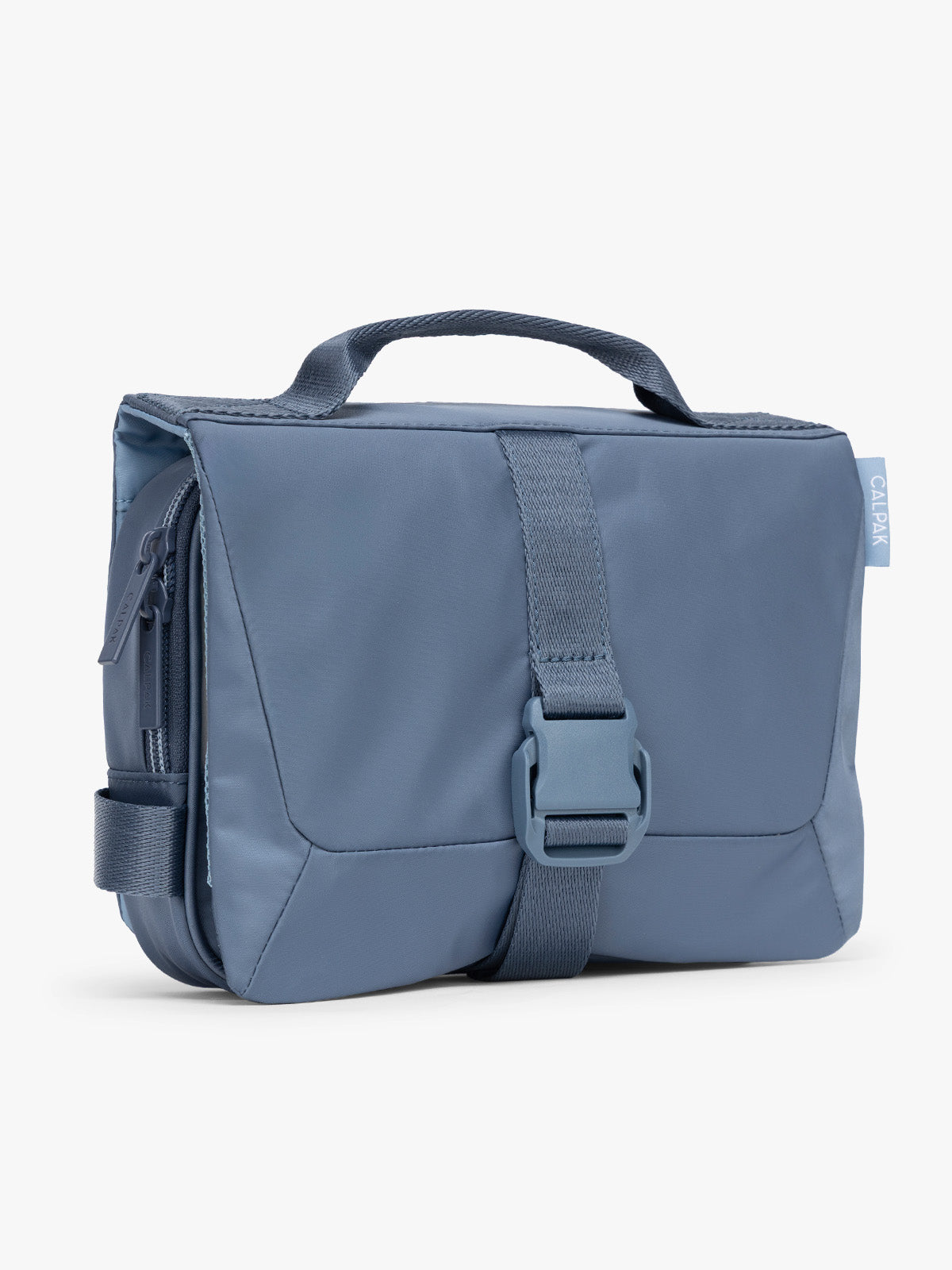 Side view of the CALPAK Fit Hanging Dopp Kit in blue Indigo ; TFH2401-INDIGO