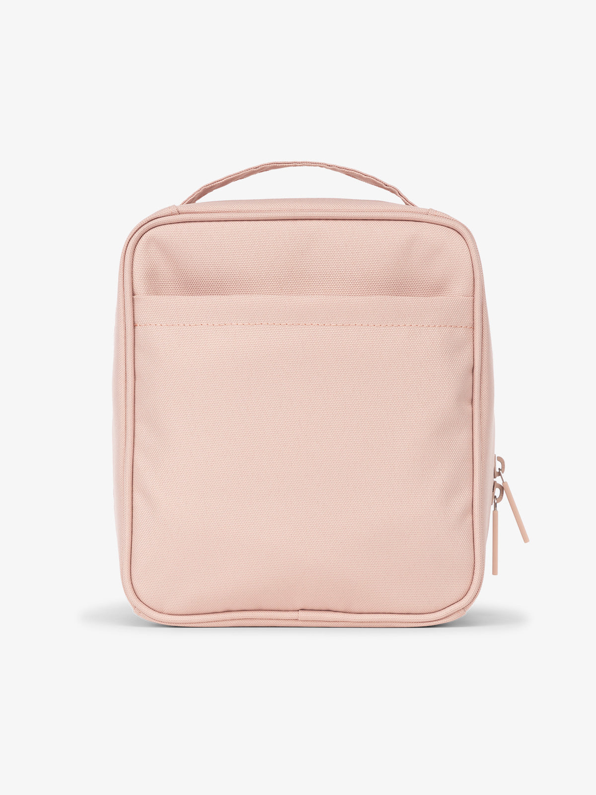 Backview of CALPAK The Everything Cube with exterior back slip pocket in pink; ACE2401-PINK-SAND