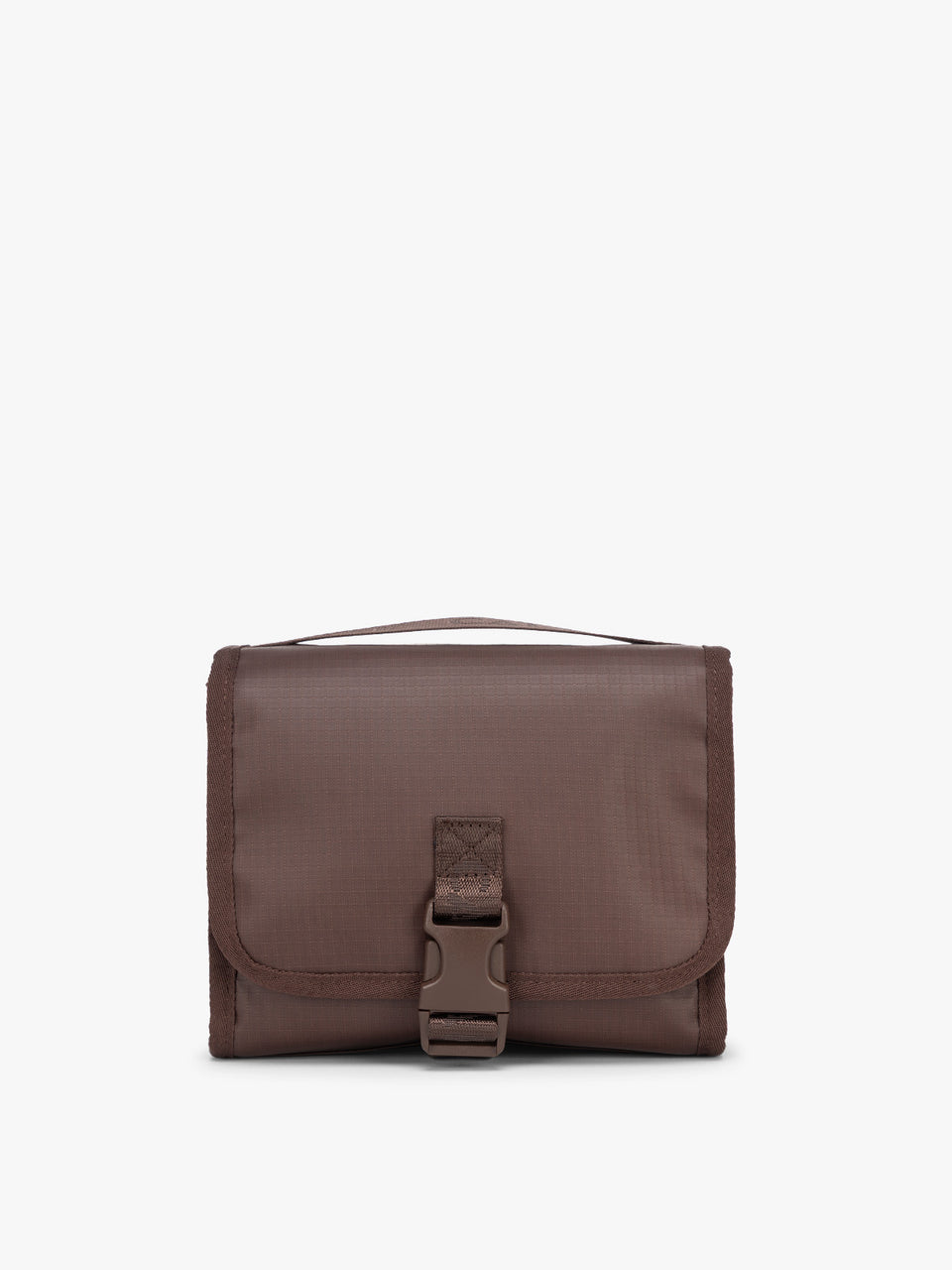 CALPAK Terra Hanging Toiletry Bag in brown Walnut front view; THY2201-WALNUT