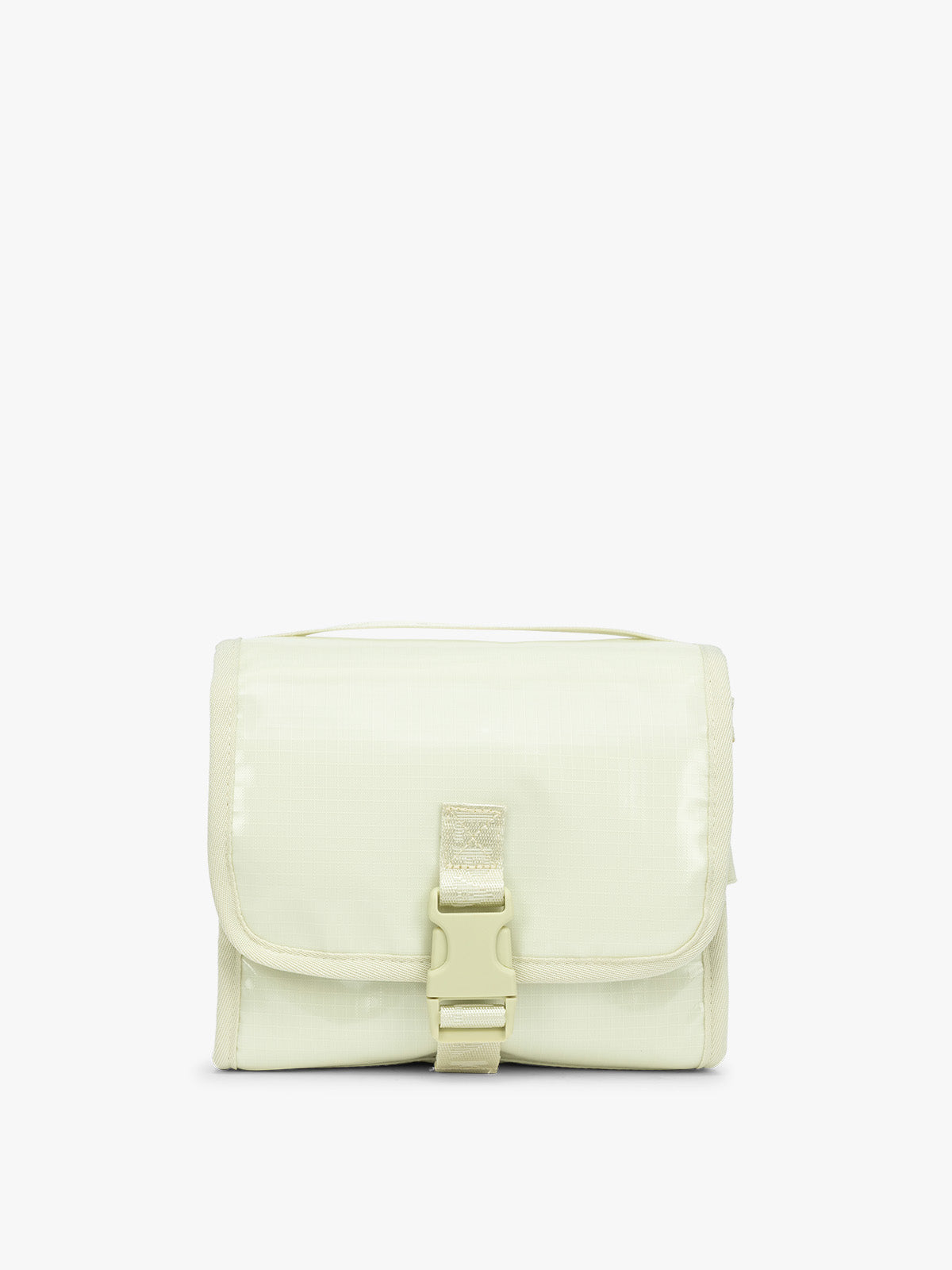 CALPAK Terra Hanging Toiletry Bag in light green Celadon with front buckle; THY2201-CELADON