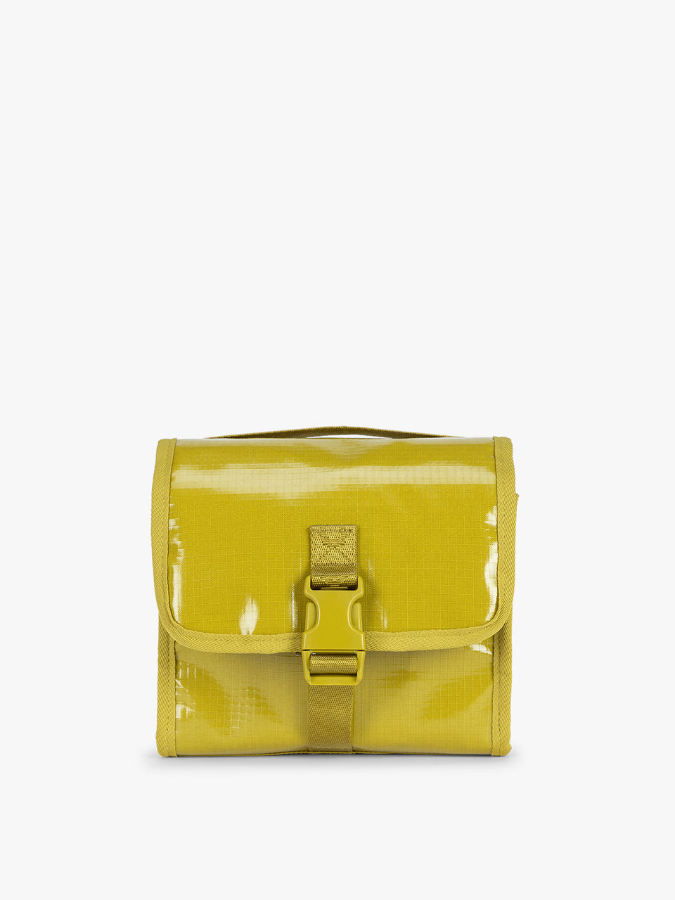 CALPAK Terra Hanging Toiletry Bag to store makeup and toiletries in yellow green Wasabi on a white background; THY2201-WASABI