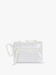 CALPAK Terra Clippable Card Pouch in shiny white Moonbeam on a white background with a carabiner; TPC2401-MOONBEAM