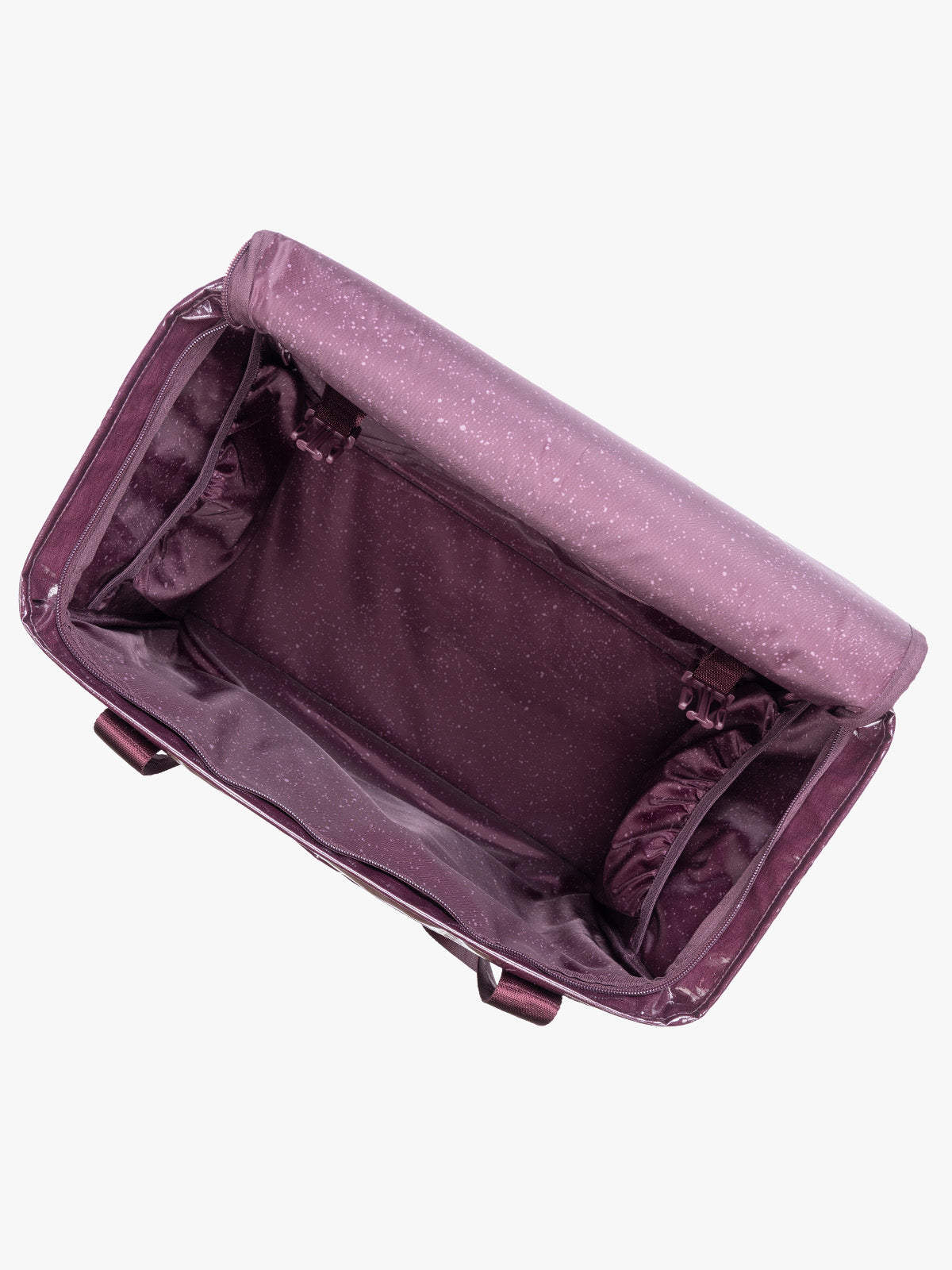 Opened CALPAK Terra 35L Tote Bag with zippers in dark red Dark Cherry on a white background; TTO2401-DARK-CHERRY