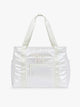 CALPAK Terra 35L Tote Bag with multiple pockets and shoulder straps in shiny white Moonbeam on a white background; TTO2401-MOONBEAM