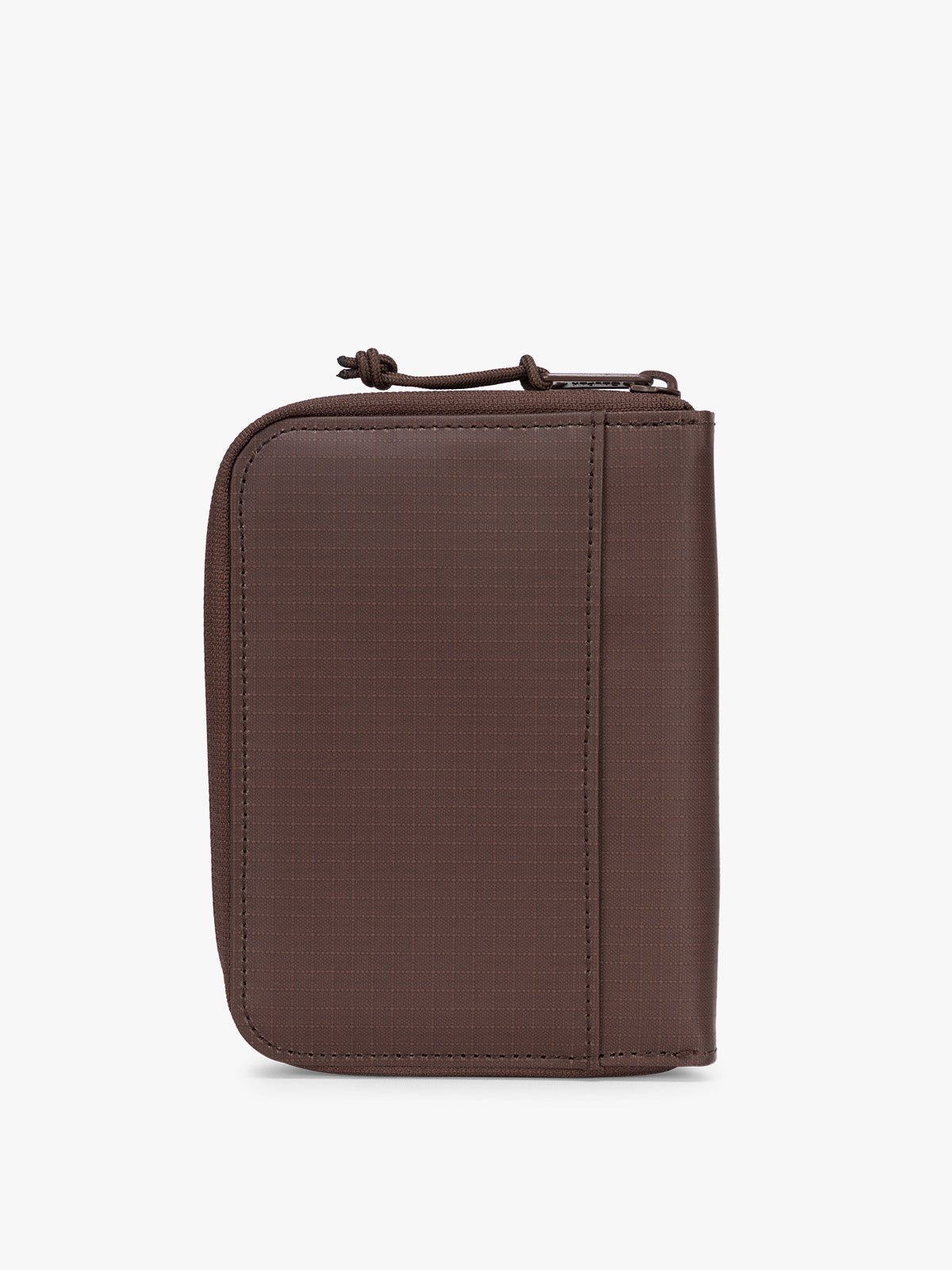 CALPAK Terra Zippered Passport Wallet in brown Walnut back view; ATPW2501-WALNUT