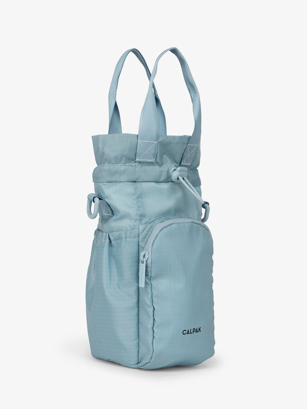 CALPAK Water Bottle Holder purse with zipped pocket for phone in blue; AWH2101-POWDER-BLUE