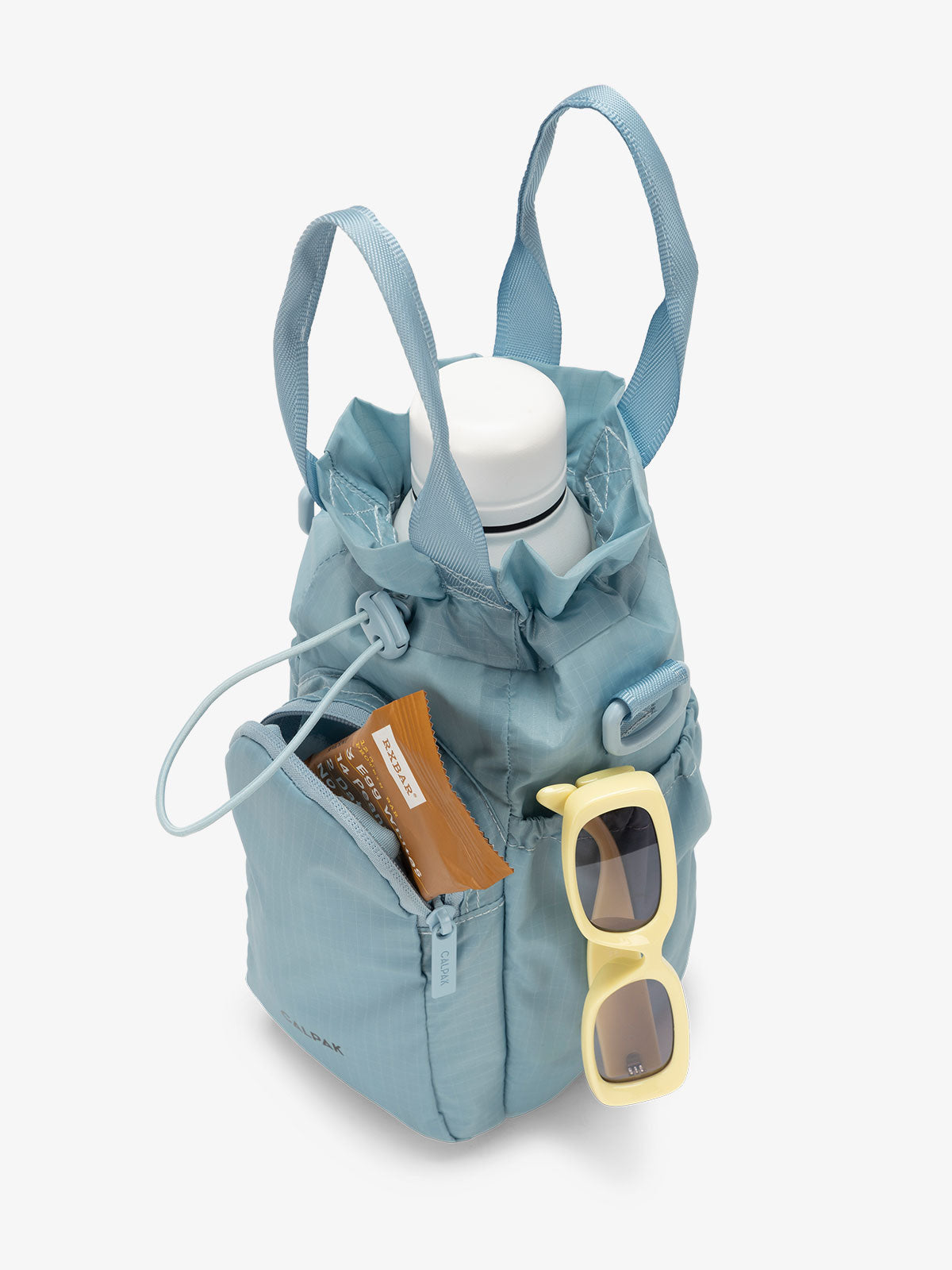 CALPAK Water Bottle carrier with zippered pocket in powder blue; AWH2101-POWDER-BLUE
