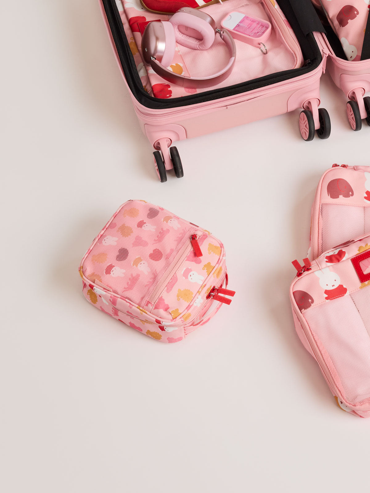 Pink organizer with Miffy and zoo animals print for the CALPAK Everything Cube; ACE2401-MIFFY-PINK-ZOO-TRIP