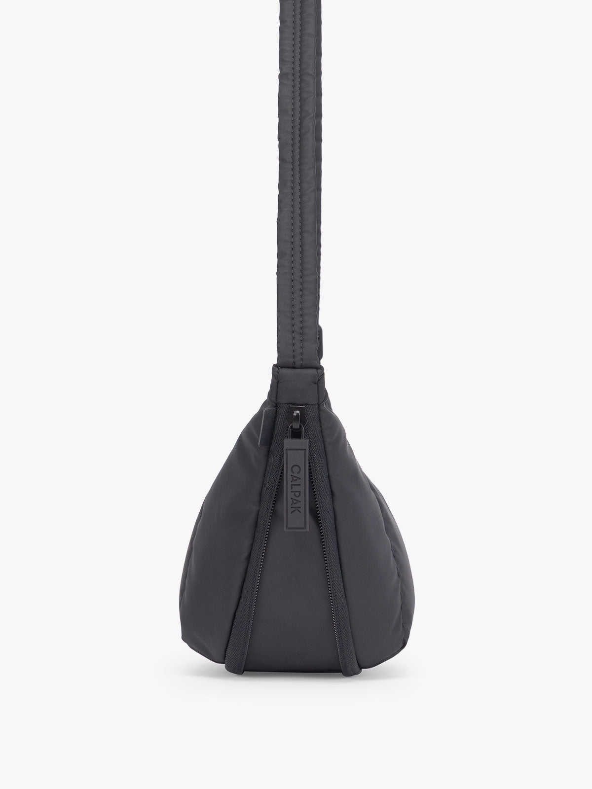 Side expandable zipper of CALPAK Luka Crescent Bag in Black; CBL2601-MATTE-BLACK