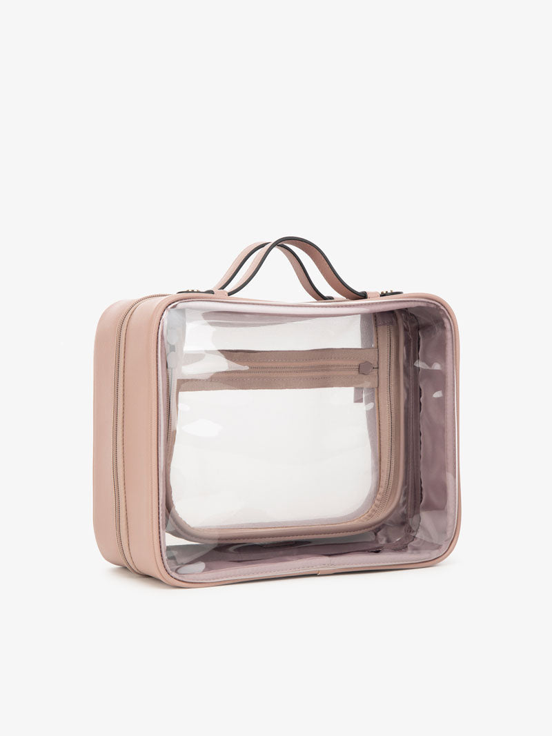 CALPAK transparent makeup bag with compartments; CCC2001-MAUVE