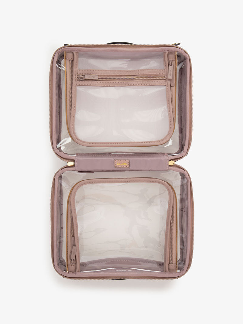CALPAK large clear travel makeup bag with compartments; CCC2001-MAUVE