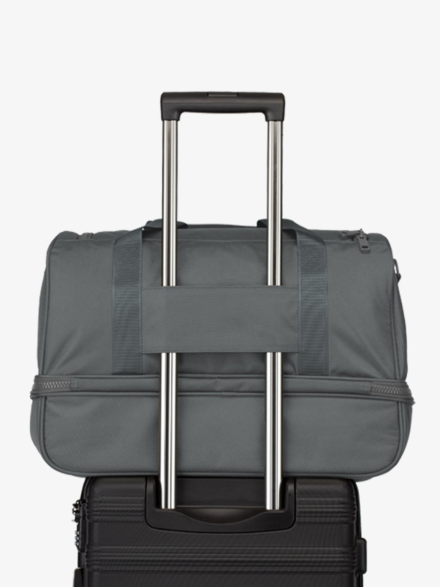 CALPAK Stevyn duffel bag with luggage trolley sleeve in slate; DST7019-SLATE